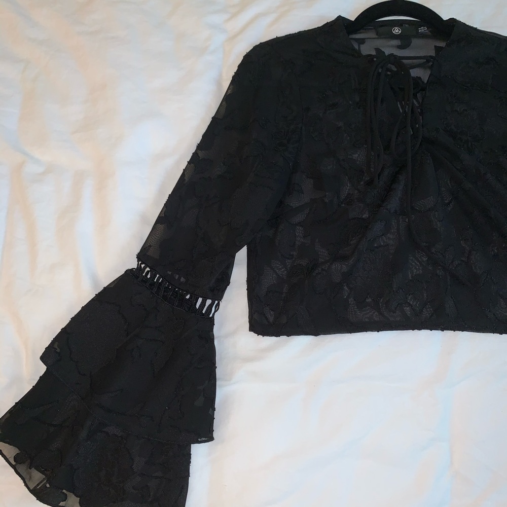 Sheer Floral Cropped Blouse
